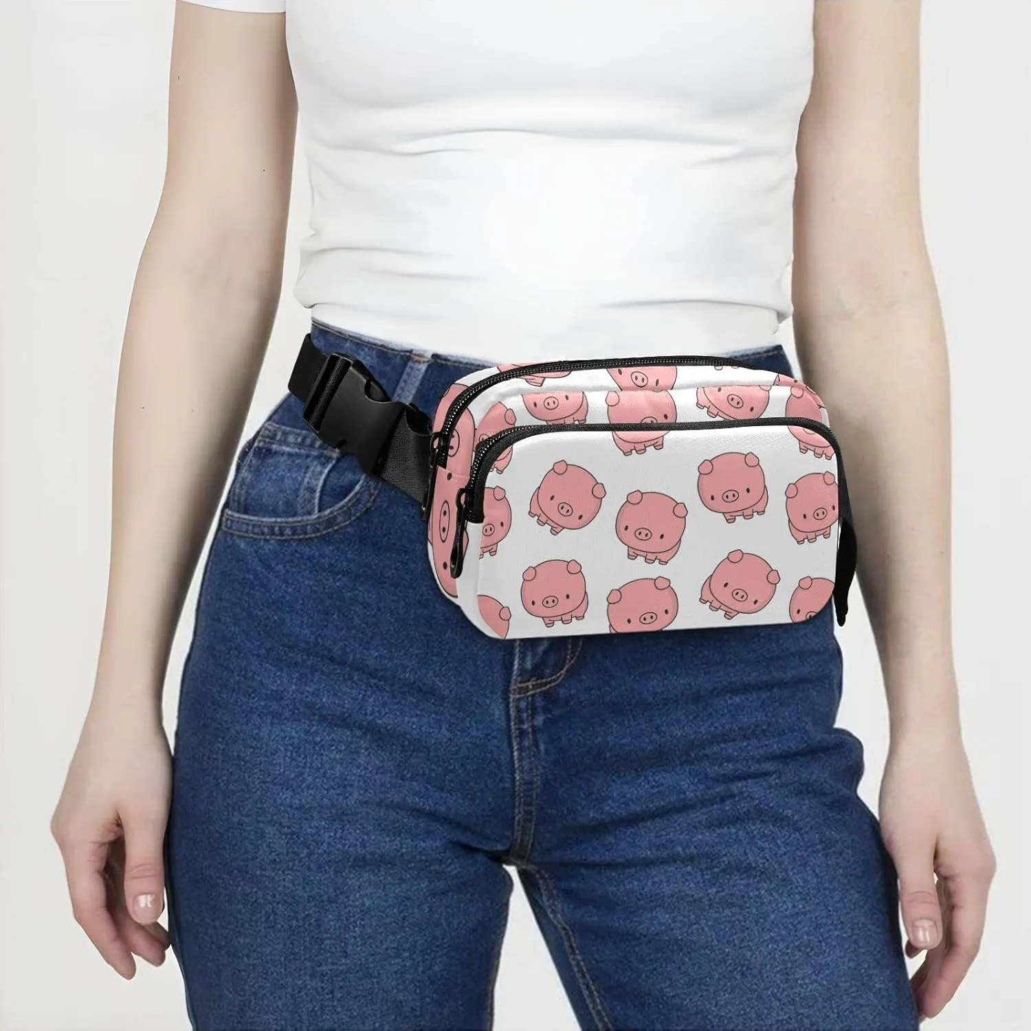 Cute Animals Pig Fanny Pack for Women Men Crossbody Belt Bag Fashion Waist Packs Purse with Adjustable Strap Waist Pouch for Outdoors Shopping Traveling