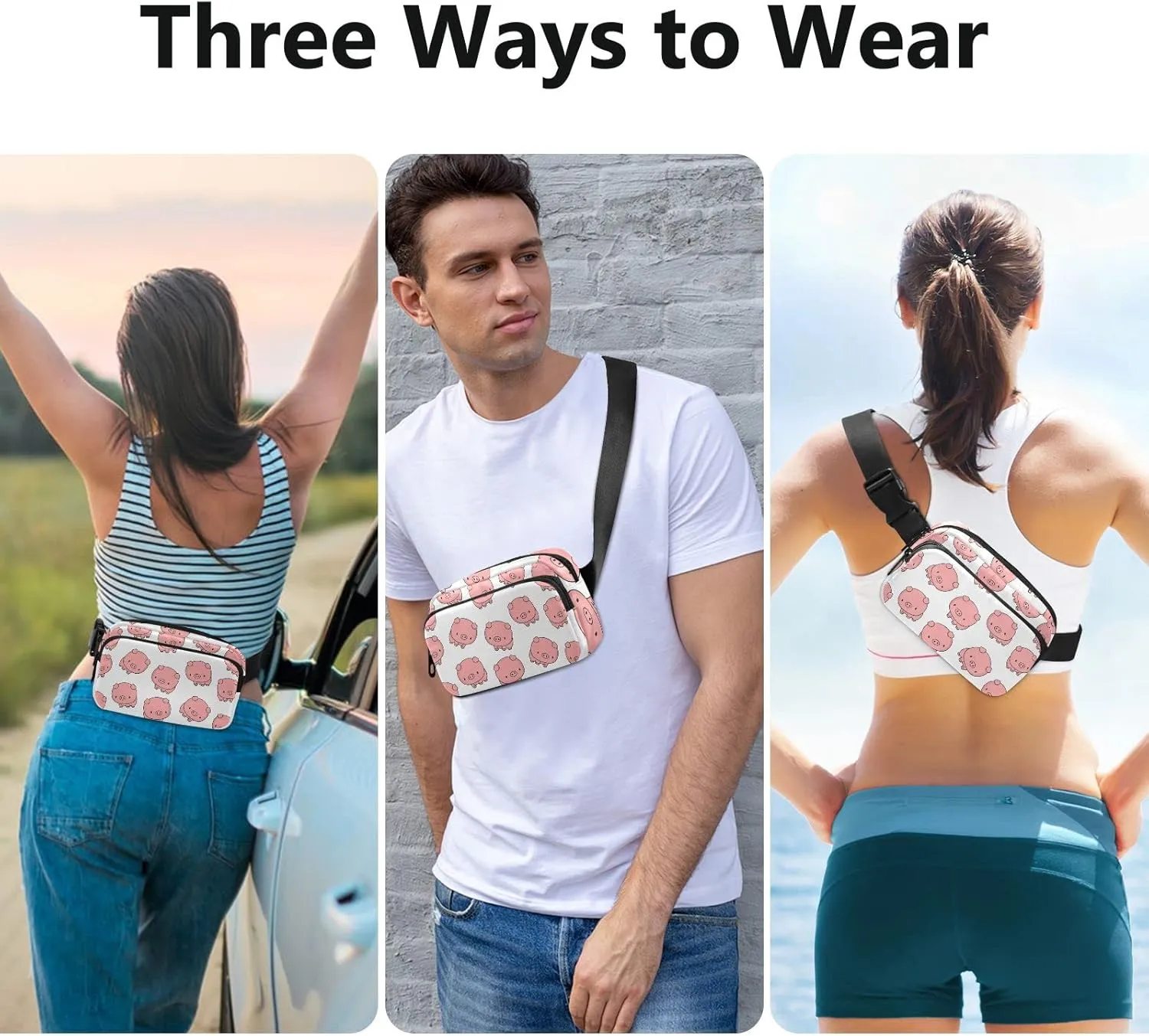 Cute Animals Pig Fanny Pack for Women Men Crossbody Belt Bag Fashion Waist Packs Purse with Adjustable Strap Waist Pouch for Outdoors Shopping Traveling