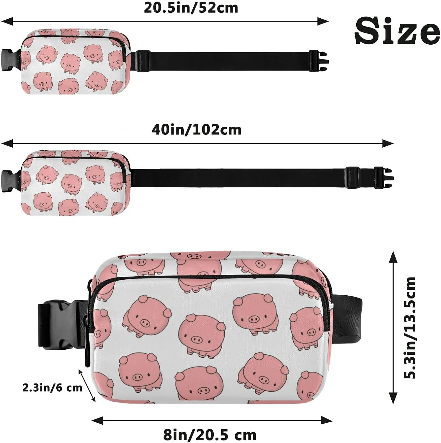 Cute Animals Pig Fanny Pack for Women Men Crossbody Belt Bag Fashion Waist Packs Purse with Adjustable Strap Waist Pouch for Outdoors Shopping Traveling