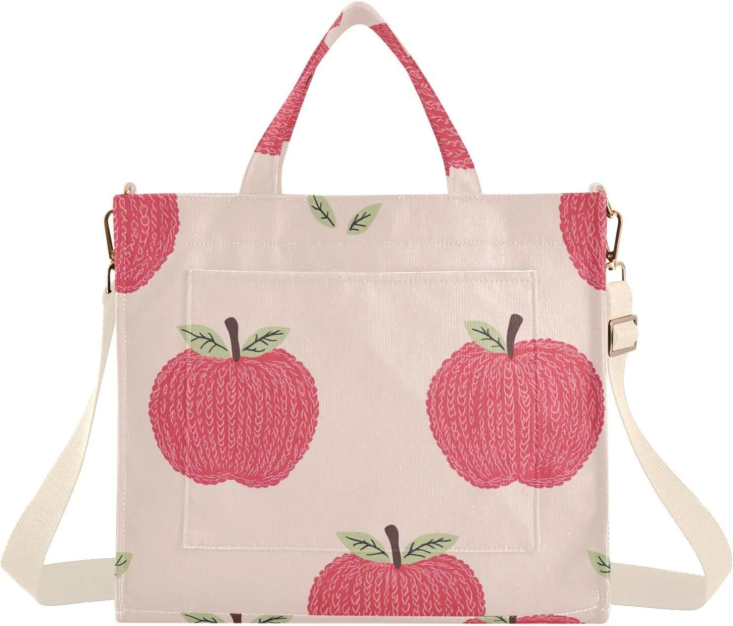 Cute Apples Corduroy Tote Bag for Women Hobo Crossbody Bag Purse Stylish Shoulder Handbag Messenger Bags, S