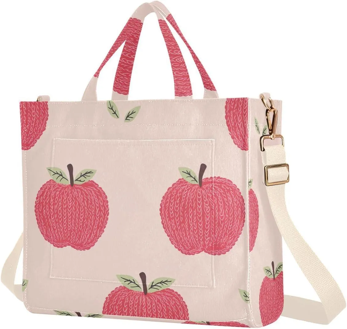 Cute Apples Corduroy Tote Bag for Women Hobo Crossbody Bag Purse Stylish Shoulder Handbag Messenger Bags, S