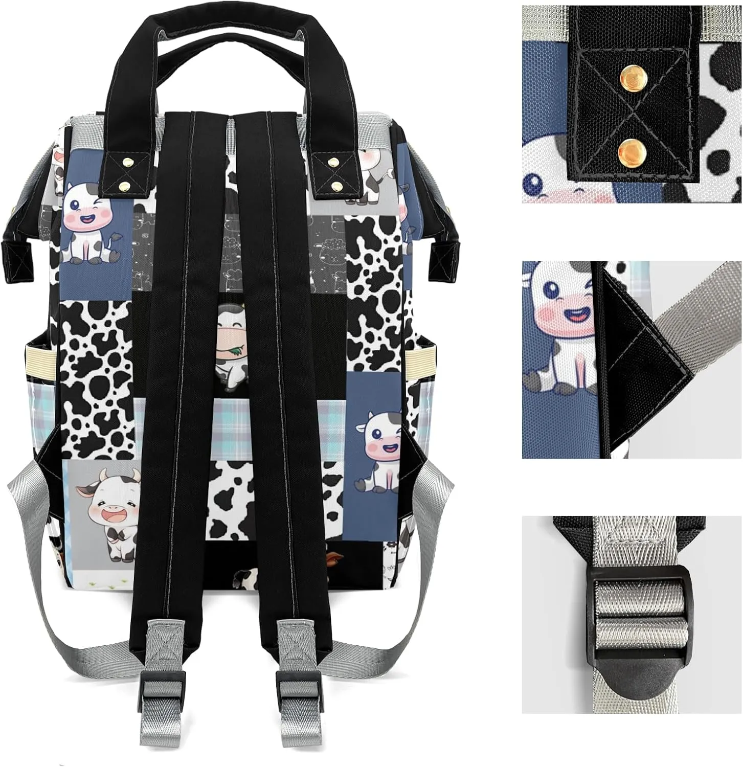 Cute Cow Print Pattern Patchwork Personalized Diaper Bag Backpack Name Custom Mommy Nappy Baby Bag Daypack for Mom Dad Gifts