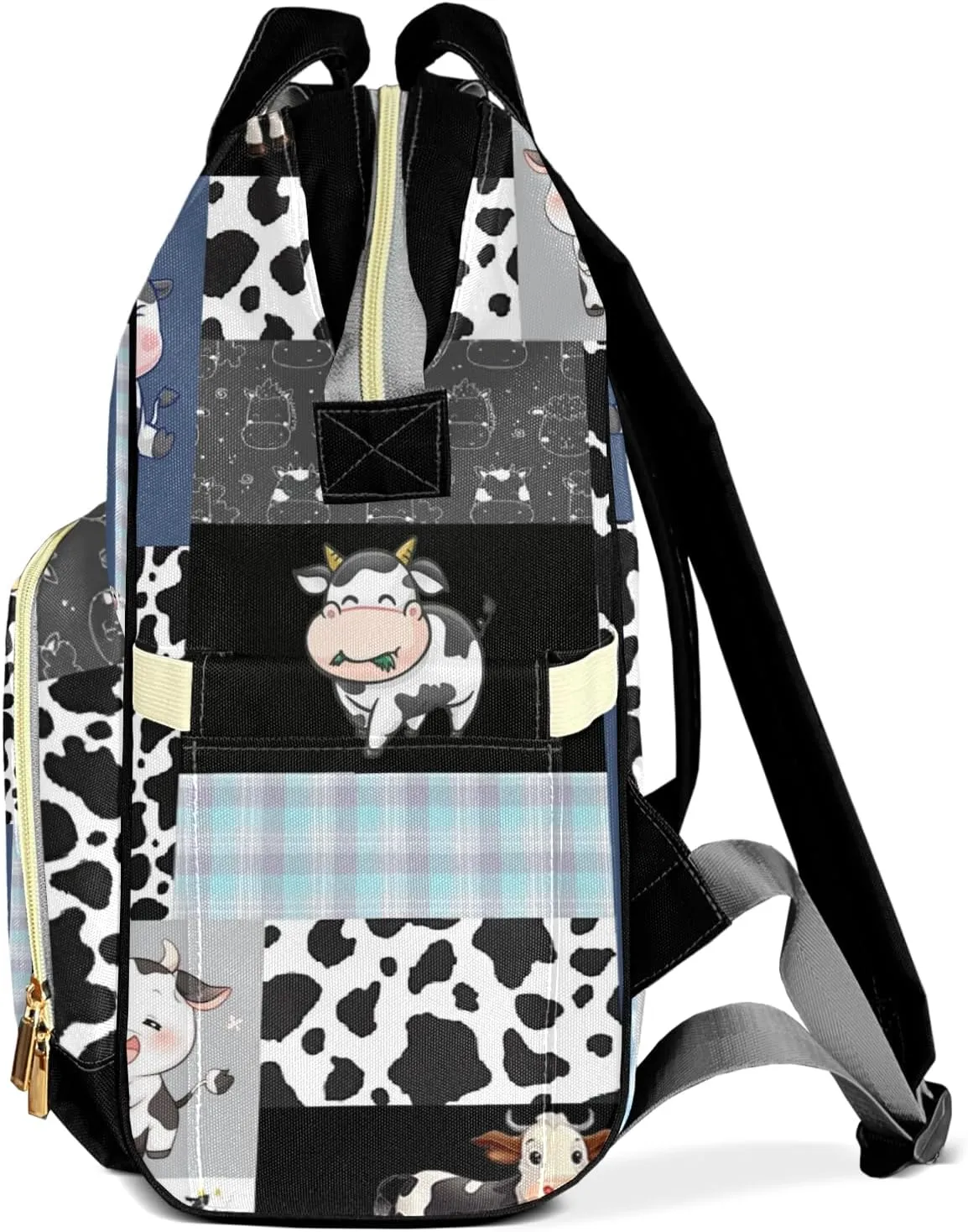 Cute Cow Print Pattern Patchwork Personalized Diaper Bag Backpack Name Custom Mommy Nappy Baby Bag Daypack for Mom Dad Gifts