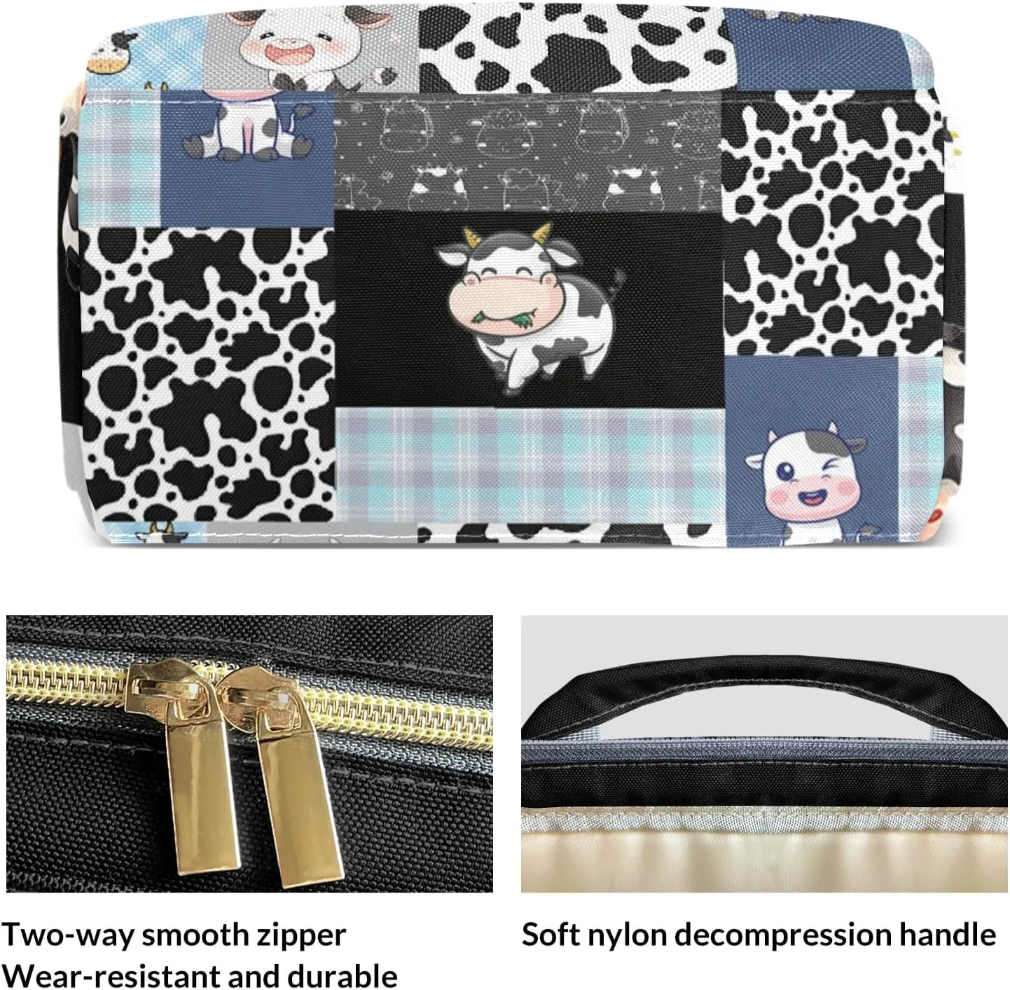 Cute Cow Print Pattern Patchwork Personalized Diaper Bag Backpack Name Custom Mommy Nappy Baby Bag Daypack for Mom Dad Gifts