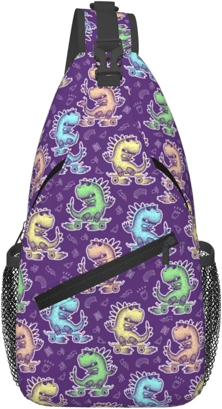 Cute Dinosaur Glasses Rides Skate Chest Sling Bag Crossbody Shoulder Backpack Bag Gym Cycling Daypack Travel Hiking Cross Bag