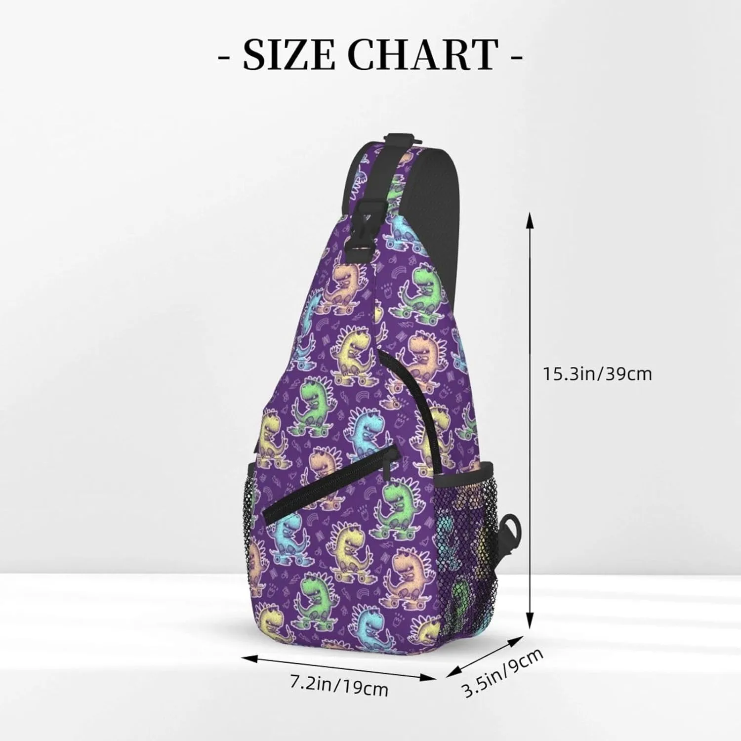 Cute Dinosaur Glasses Rides Skate Chest Sling Bag Crossbody Shoulder Backpack Bag Gym Cycling Daypack Travel Hiking Cross Bag