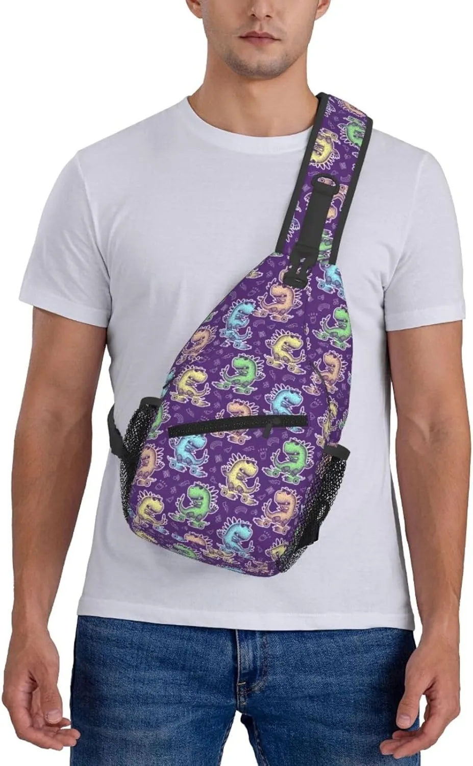 Cute Dinosaur Glasses Rides Skate Chest Sling Bag Crossbody Shoulder Backpack Bag Gym Cycling Daypack Travel Hiking Cross Bag