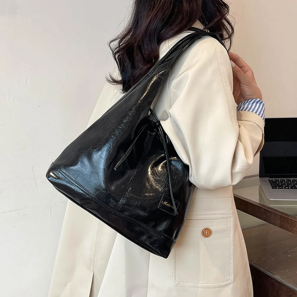 Cute Leather Tote Bag for Women Slouchy Y2K Hobo Bag Stylish Shoulder Purse Large Should Bag Bow