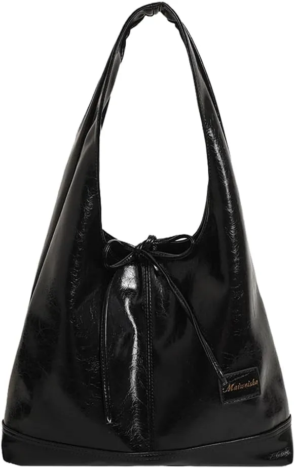 Cute Leather Tote Bag for Women Slouchy Y2K Hobo Bag Stylish Shoulder Purse Large Should Bag Bow