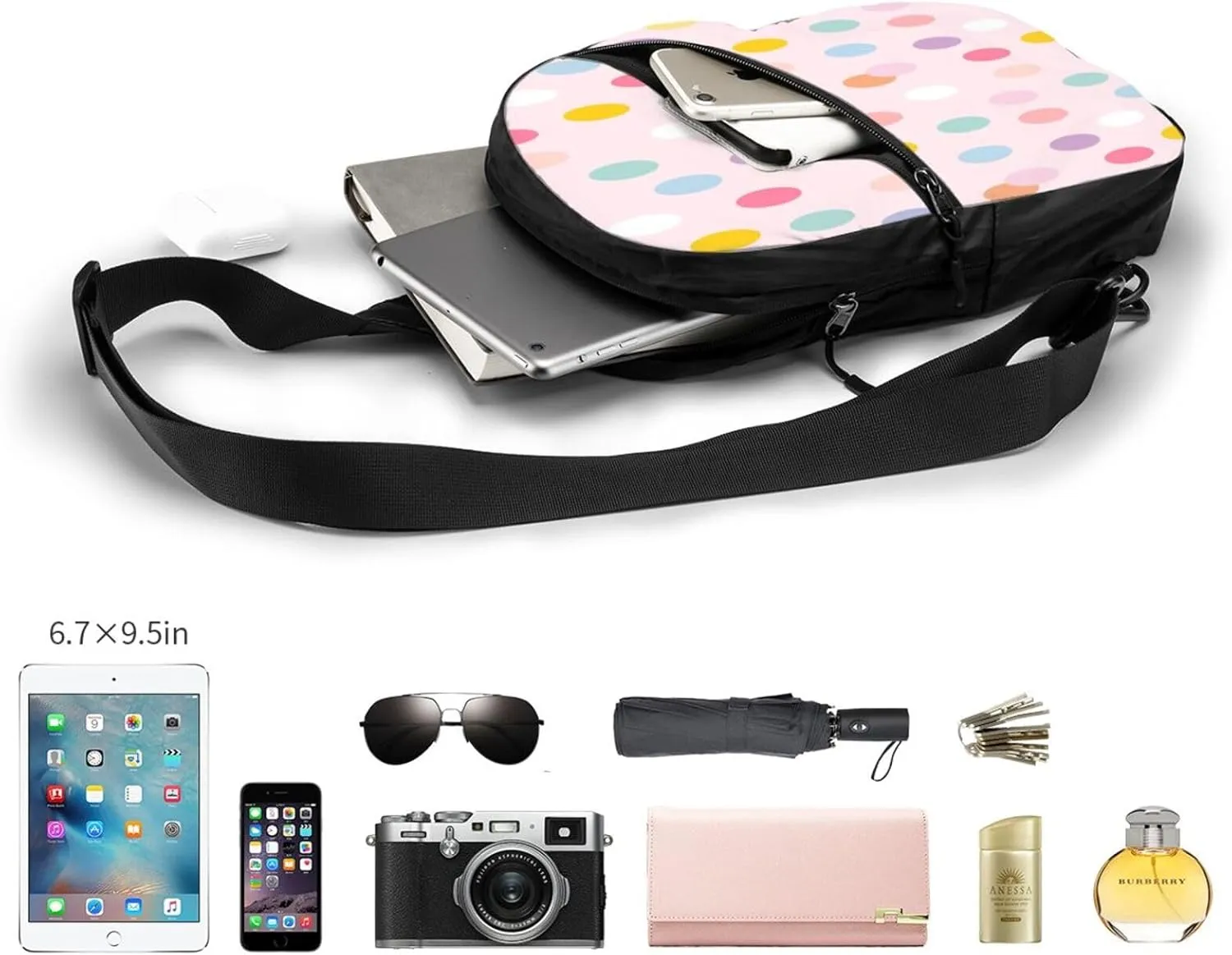 Cute Polka Dots 1 Sling Bag for Men Women, Small Crossbody Sling Backpack Shoulder Chest Bag, Anti Theft Travel Hiking Sports