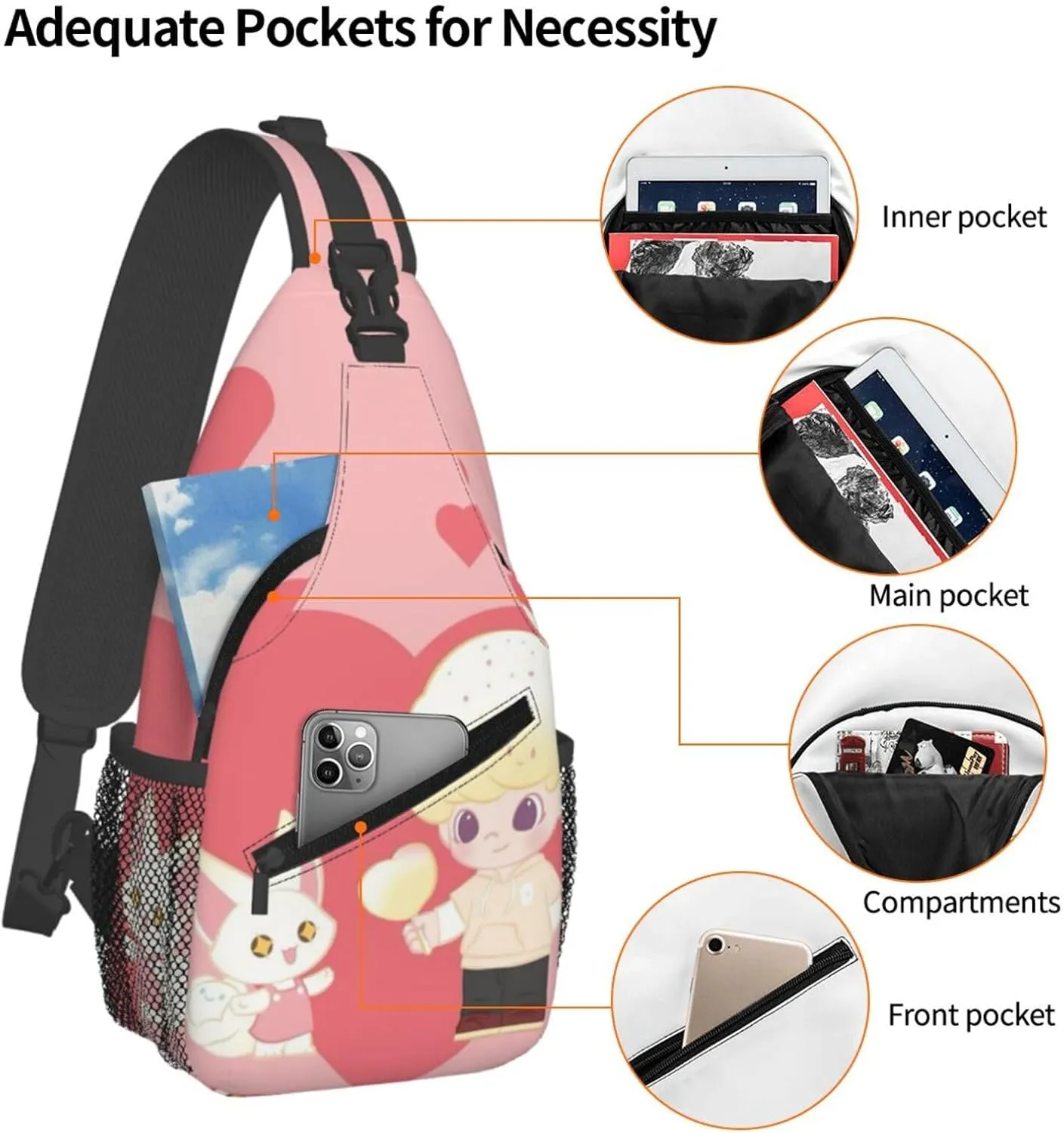 D-IMOO Crossbody Bag, Chest Crossbody Bag, Men's Casual Crossbody Chest Bag, Hiking Backpack Black