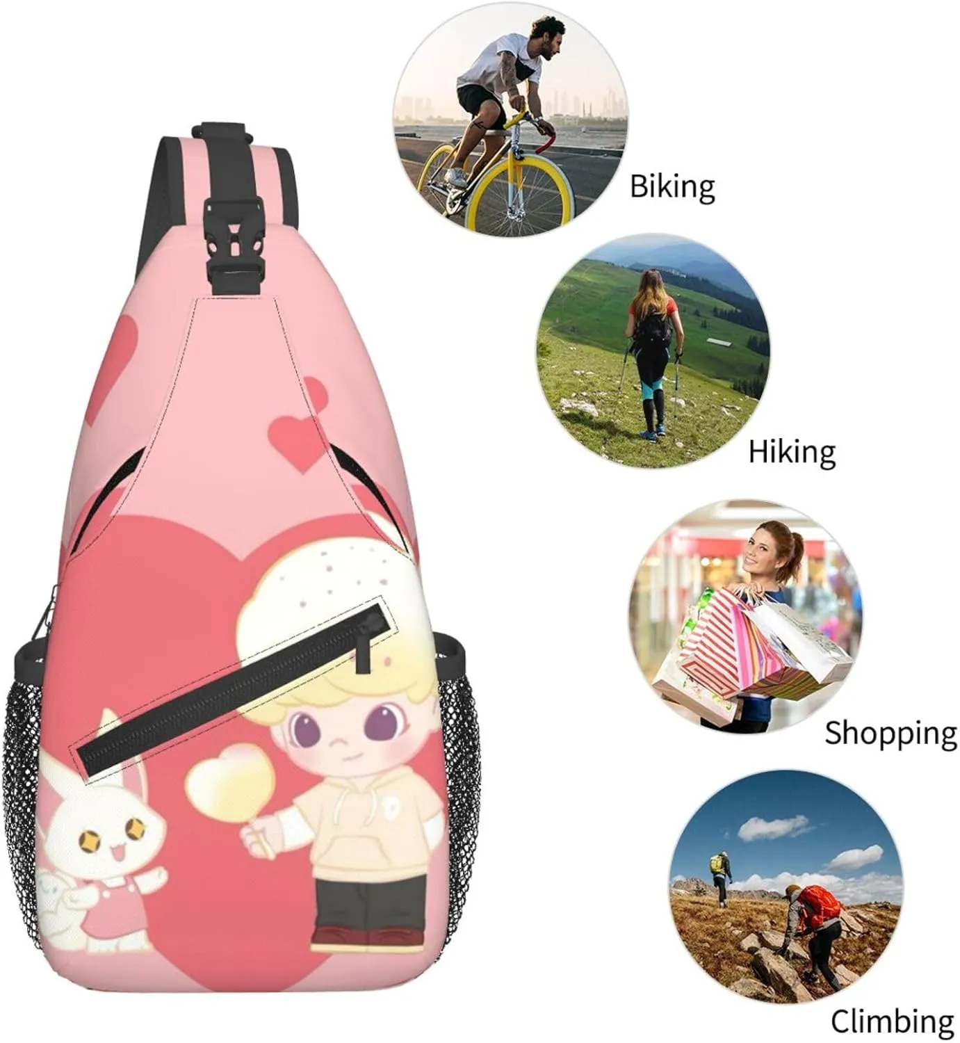 D-IMOO Crossbody Bag, Chest Crossbody Bag, Men's Casual Crossbody Chest Bag, Hiking Backpack Black