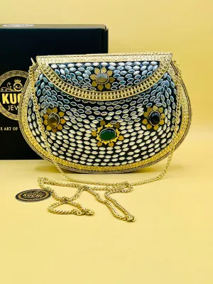 D Shape Stone Metal Golden Bag