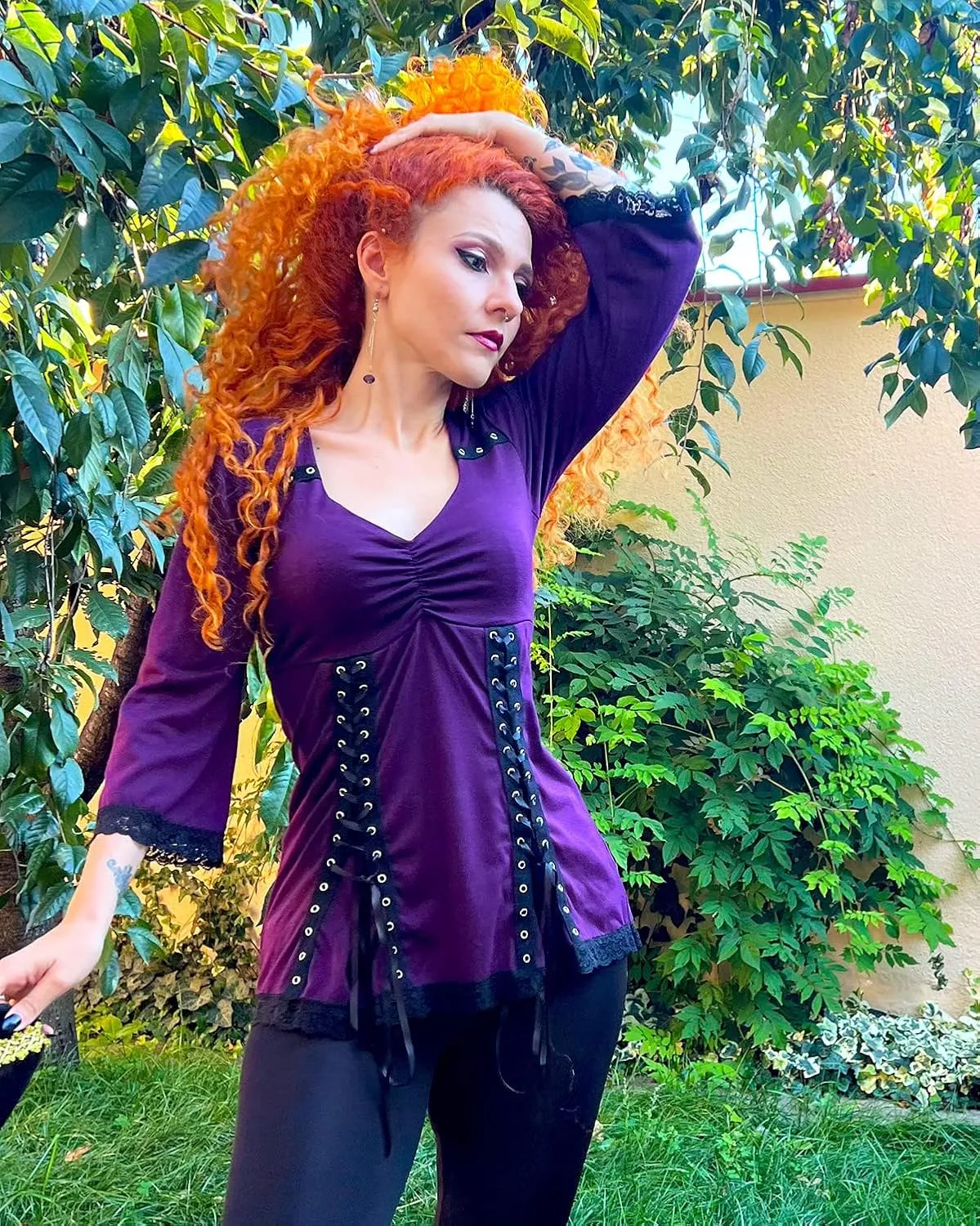 Dare to Wear Electra Corset Top: Gothic Punk Rock Steampunk Women's Tunic Shirt for Everyday Halloween Cosplay Concerts