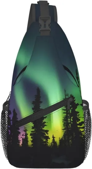 Dark Northern Lights Print Print Sling Bag Crossbody Travel Hiking Chest Backpack Shoulder Daypack For Women Men