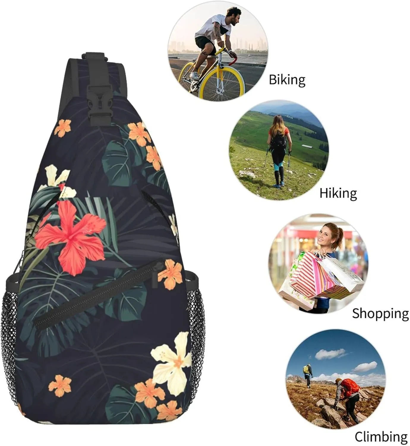 Dark Tropical Flowers Chest Sling Bag Crossbody Shoulder Backpack Bag Gym Cycling Daypack Travel Hiking Cross Bag