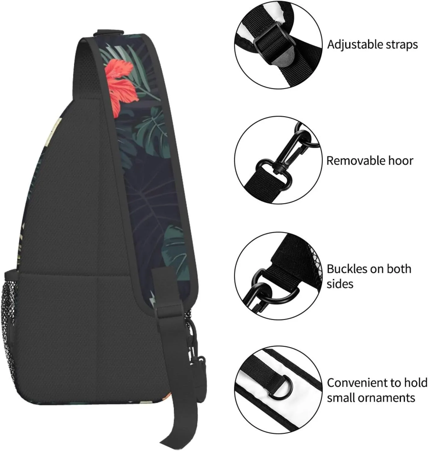 Dark Tropical Flowers Chest Sling Bag Crossbody Shoulder Backpack Bag Gym Cycling Daypack Travel Hiking Cross Bag