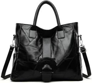 Dayfine Women Black Large Soft Sheep Skin Tote Genuine Leather Lock Tote Handbag Pillow Shoulder Crossbody Satchel Bag