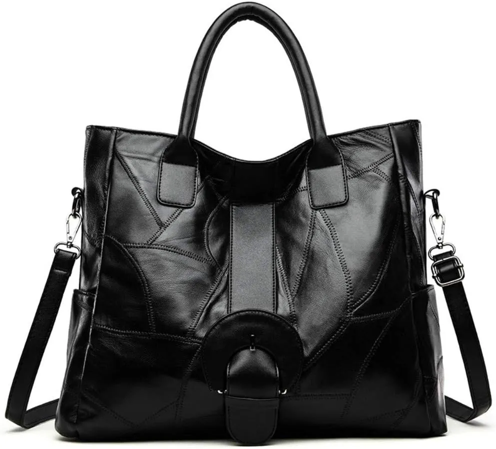 Dayfine Women Black Large Soft Sheep Skin Tote Genuine Leather Lock Tote Handbag Pillow Shoulder Crossbody Satchel Bag