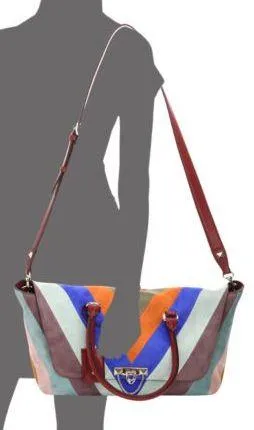Demi Lune Color-Block Chevron Suede Satchel