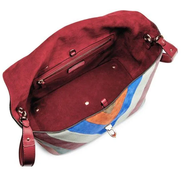 Demi Lune Color-Block Chevron Suede Satchel