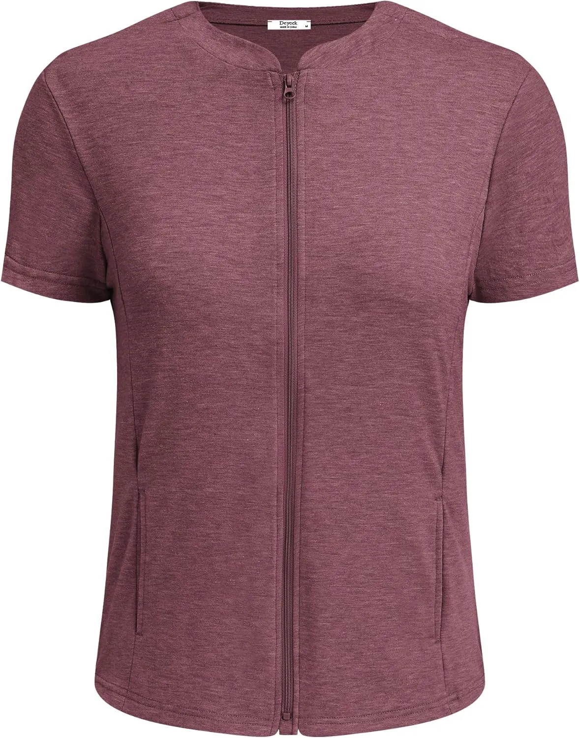 Deyeek Mastectomy Shirts with Drain Pockets Post Shoulder Surgery Tops for Women Chemo Port Short Sleeve with Zippers