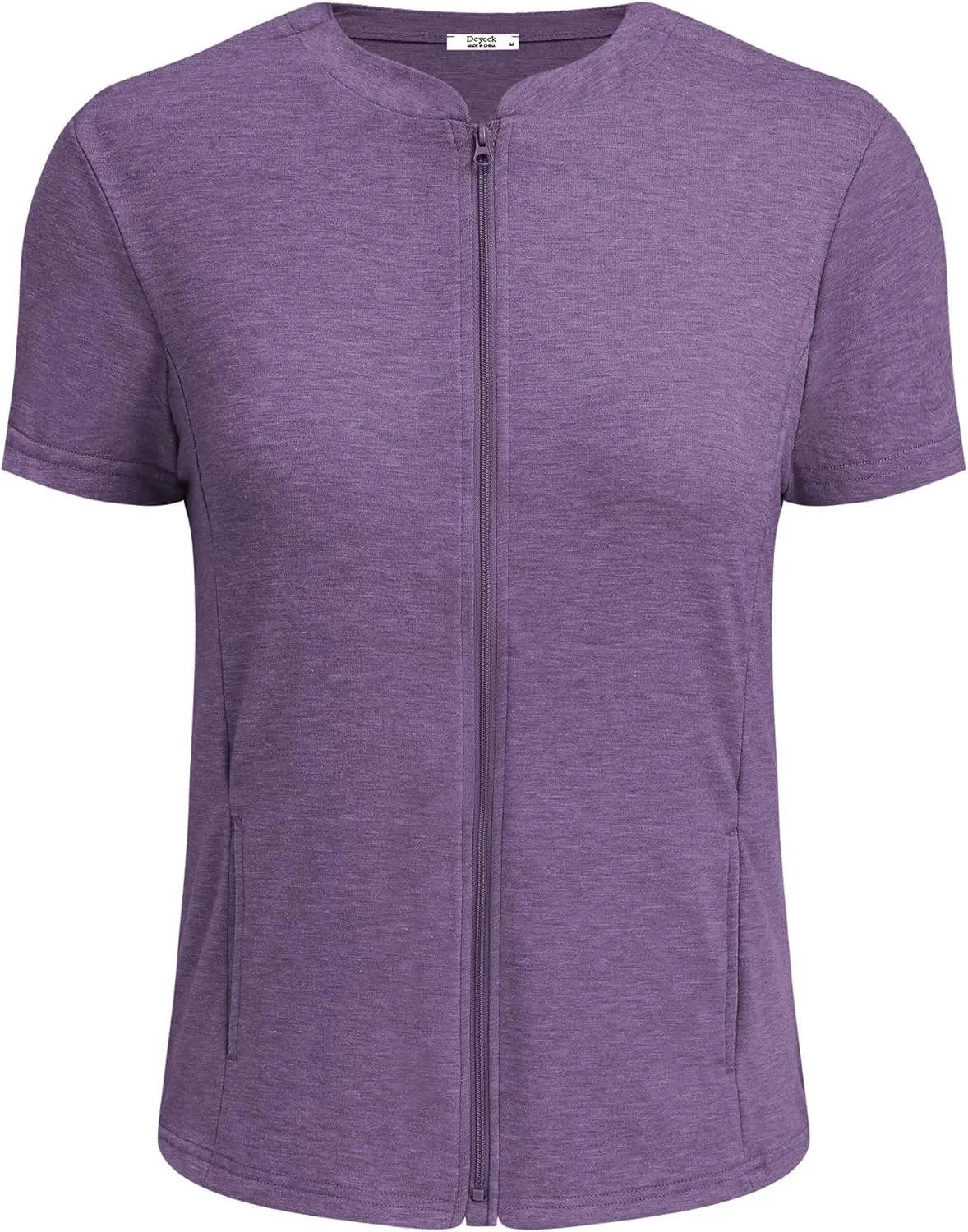 Deyeek Mastectomy Shirts with Drain Pockets Post Shoulder Surgery Tops for Women Chemo Port Short Sleeve with Zippers