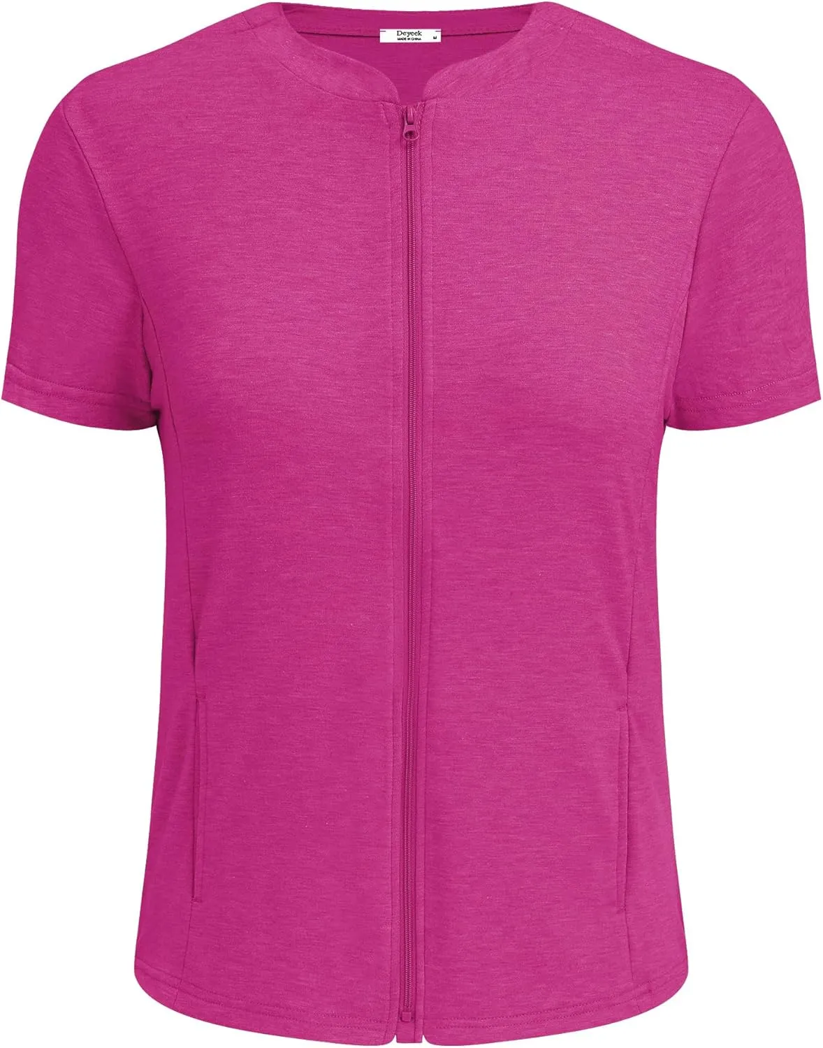 Deyeek Mastectomy Shirts with Drain Pockets Post Shoulder Surgery Tops for Women Chemo Port Short Sleeve with Zippers
