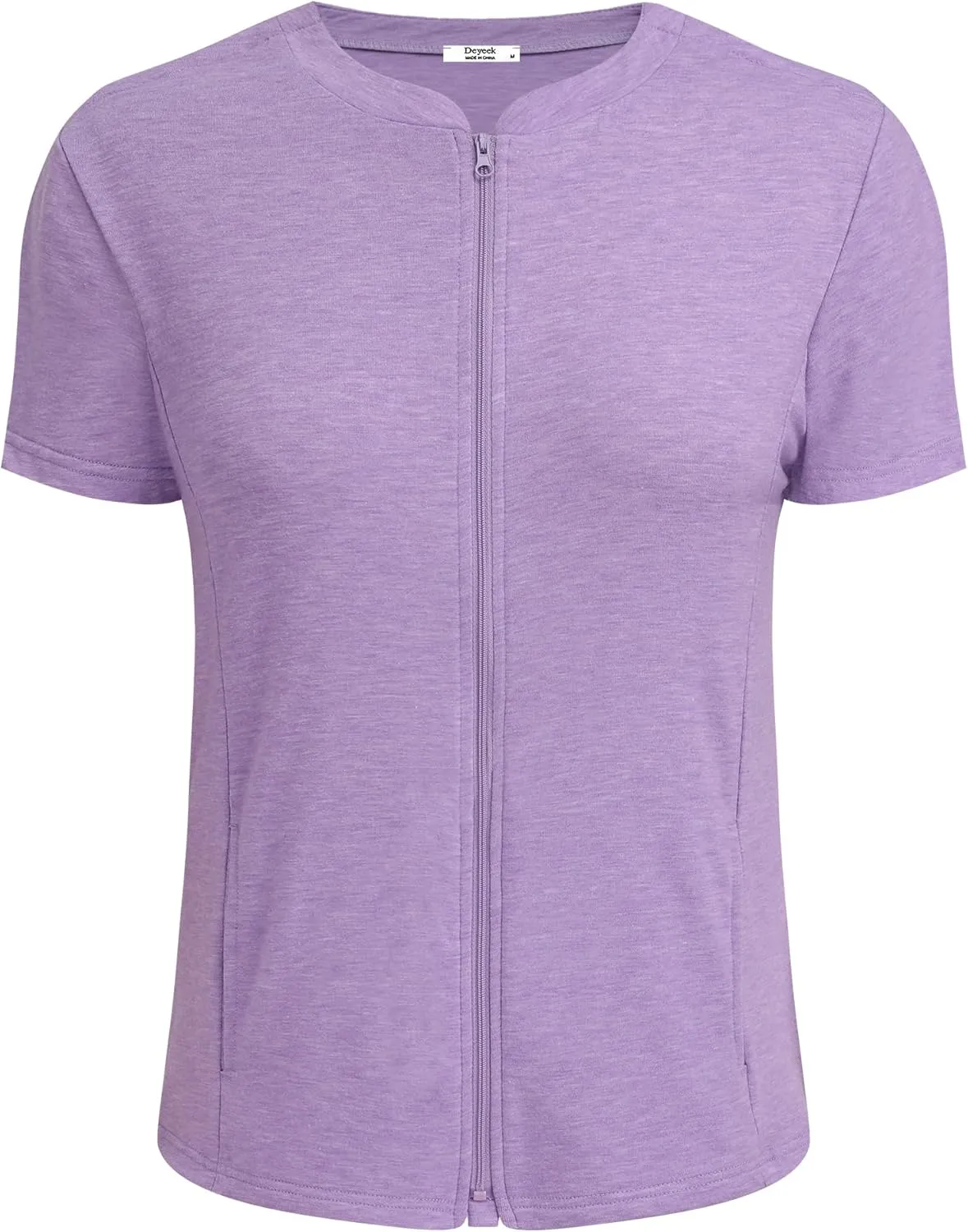 Deyeek Mastectomy Shirts with Drain Pockets Post Shoulder Surgery Tops for Women Chemo Port Short Sleeve with Zippers