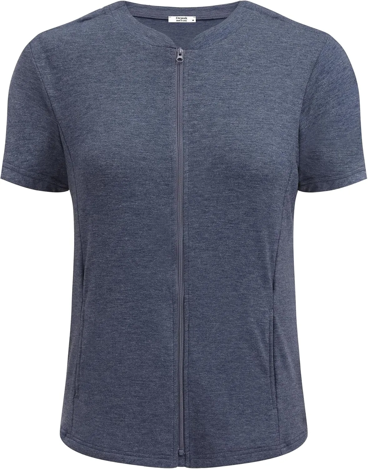 Deyeek Mastectomy Shirts with Drain Pockets Post Shoulder Surgery Tops for Women Chemo Port Short Sleeve with Zippers