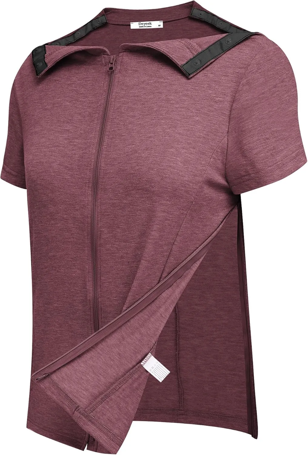 Deyeek Mastectomy Shirts with Drain Pockets Post Shoulder Surgery Tops for Women Chemo Port Short Sleeve with Zippers