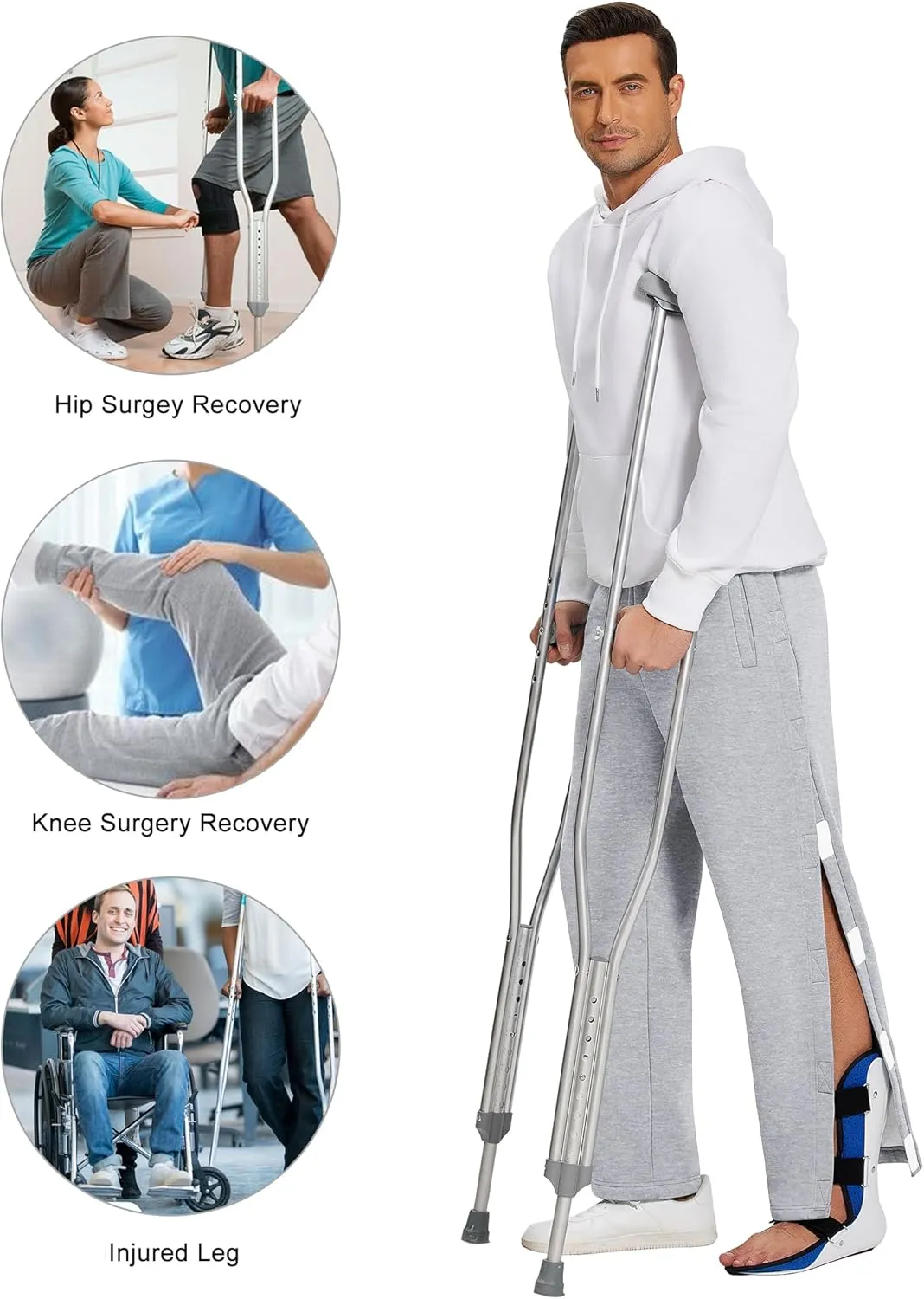 Deyeek Mens Fleece Tear Away Pants Loose Fit Post Knee Replacement Surgery Pants Breakaway Sweatpants Side Snap with Pockets