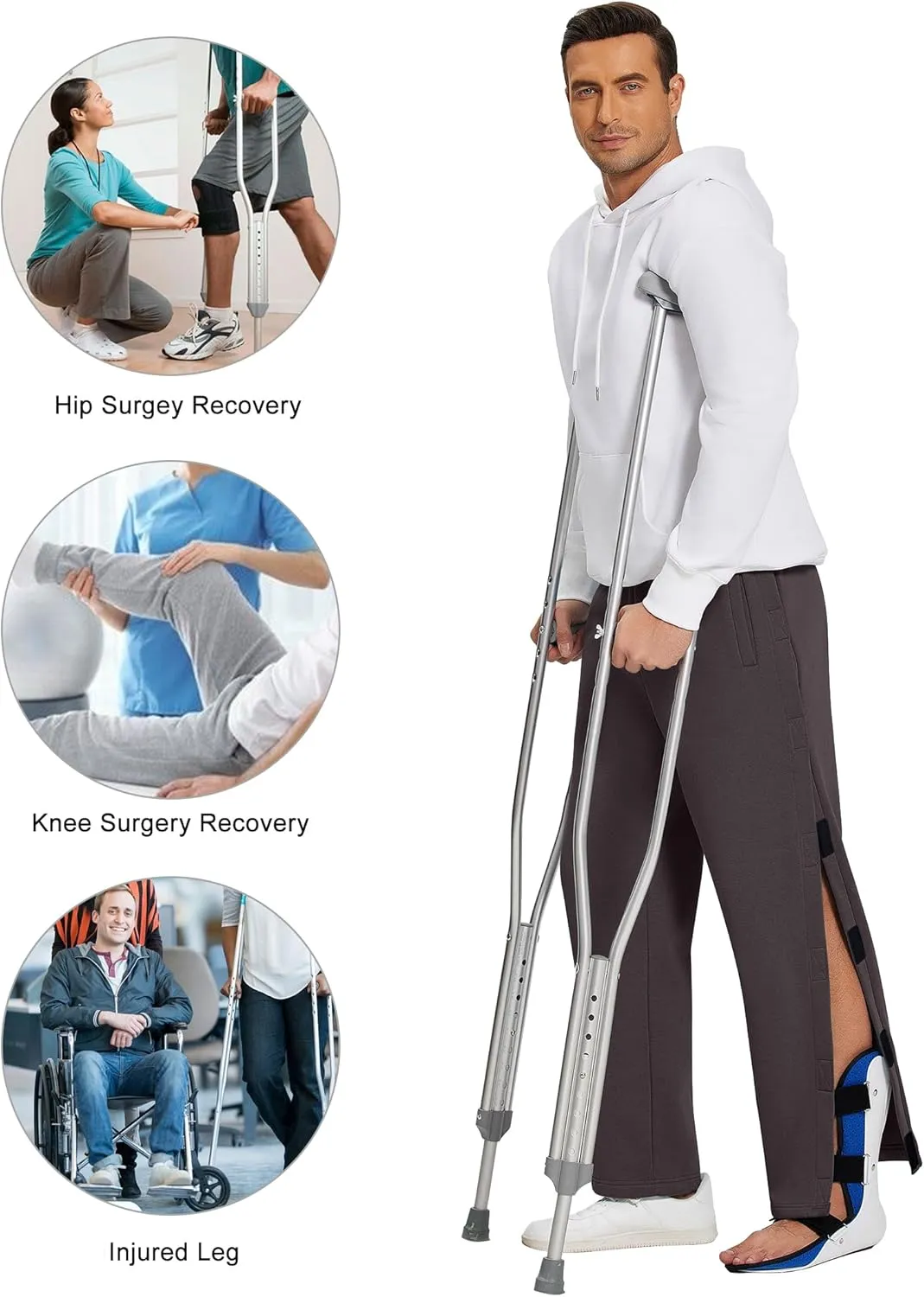 Deyeek Mens Fleece Tear Away Pants Loose Fit Post Knee Replacement Surgery Pants Breakaway Sweatpants Side Snap with Pockets