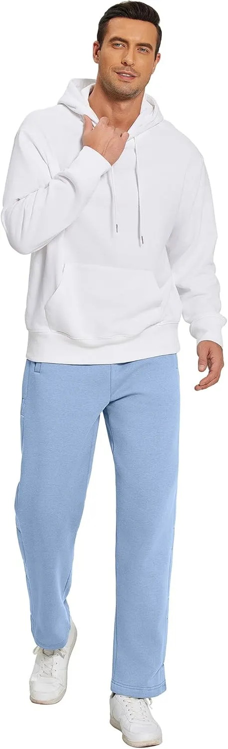 Deyeek Mens Fleece Tear Away Pants Loose Fit Post Knee Replacement Surgery Pants Breakaway Sweatpants Side Snap with Pockets