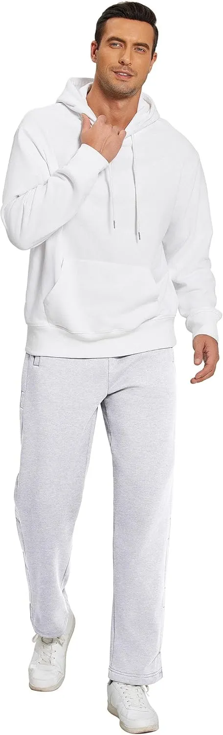 Deyeek Mens Fleece Tear Away Pants Loose Fit Post Knee Replacement Surgery Pants Breakaway Sweatpants Side Snap with Pockets