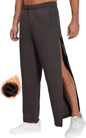 Deyeek Mens Fleece Tear Away Pants Loose Fit Post Knee Replacement Surgery Pants Breakaway Sweatpants Side Snap with Pockets