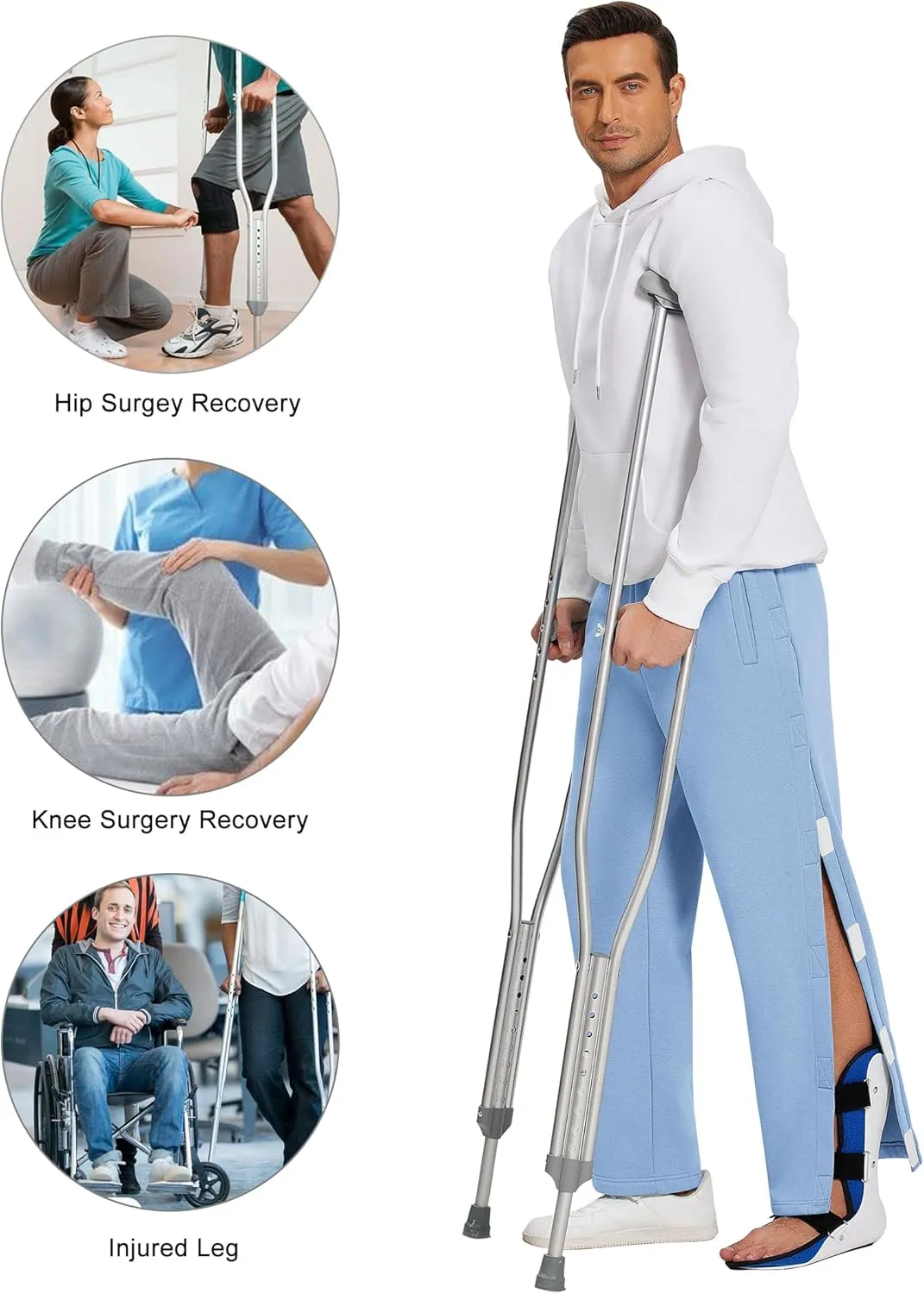 Deyeek Mens Fleece Tear Away Pants Loose Fit Post Knee Replacement Surgery Pants Breakaway Sweatpants Side Snap with Pockets