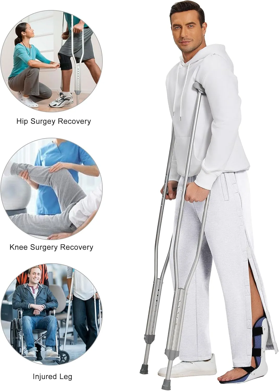 Deyeek Mens Fleece Tear Away Pants Loose Fit Post Knee Replacement Surgery Pants Breakaway Sweatpants Side Snap with Pockets