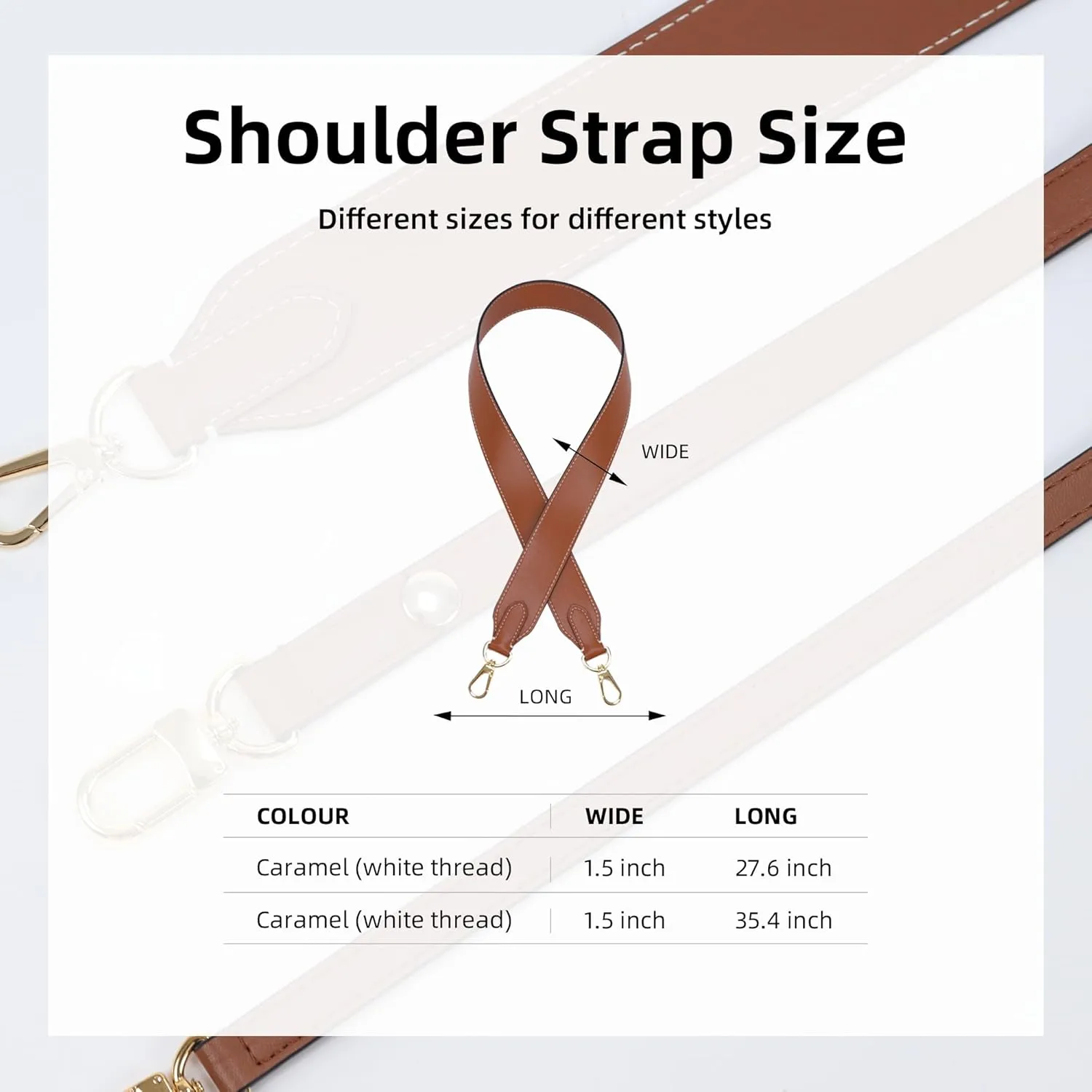 DGAZ Vachetta Leather Crossbody Strap for Celine Bucket bag with Gift Box, Handmade DIY purse strap(1.5 Inch Wide,35.4 Inch Long,Caramel(white thread))
