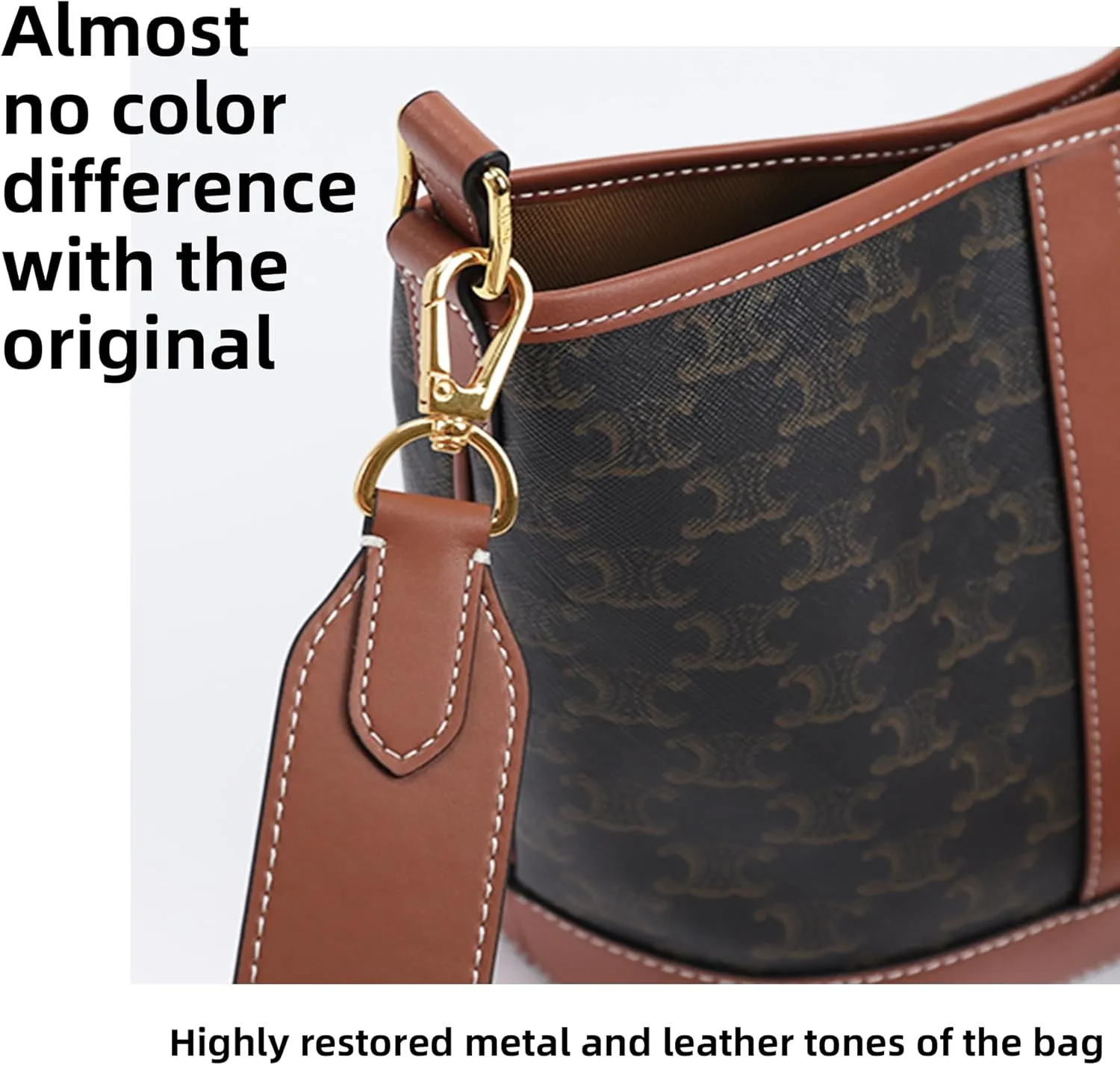 DGAZ Vachetta Leather Crossbody Strap for Celine Bucket bag with Gift Box, Handmade DIY purse strap(1.5 Inch Wide,35.4 Inch Long,Caramel(white thread))