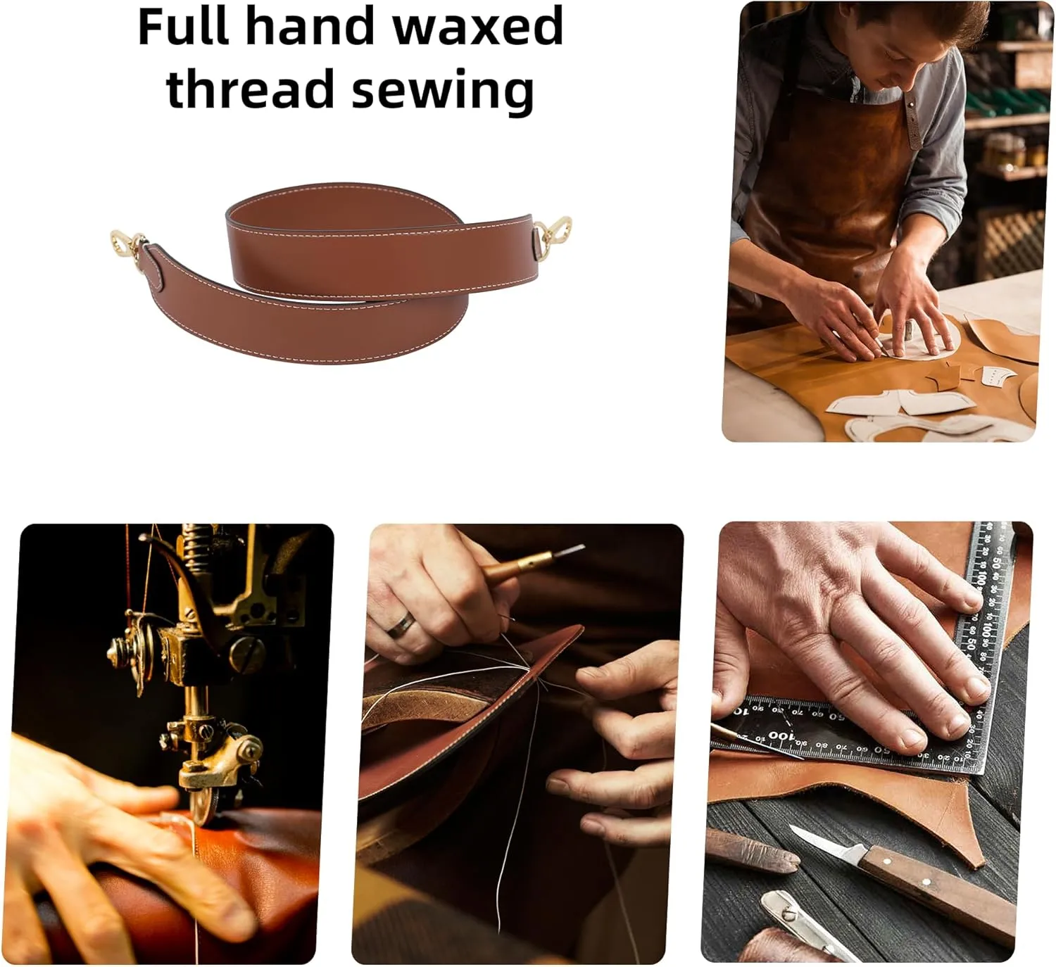 DGAZ Vachetta Leather Crossbody Strap for Celine Bucket bag with Gift Box, Handmade DIY purse strap(1.5 Inch Wide,35.4 Inch Long,Caramel(white thread))