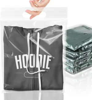 Die Cut Zipper Bags, 12 x 12 Inch, Pack of 50 Clear Polyethylene Reclosable Zip Bags for Clothes, Resealable Plastic Baggies