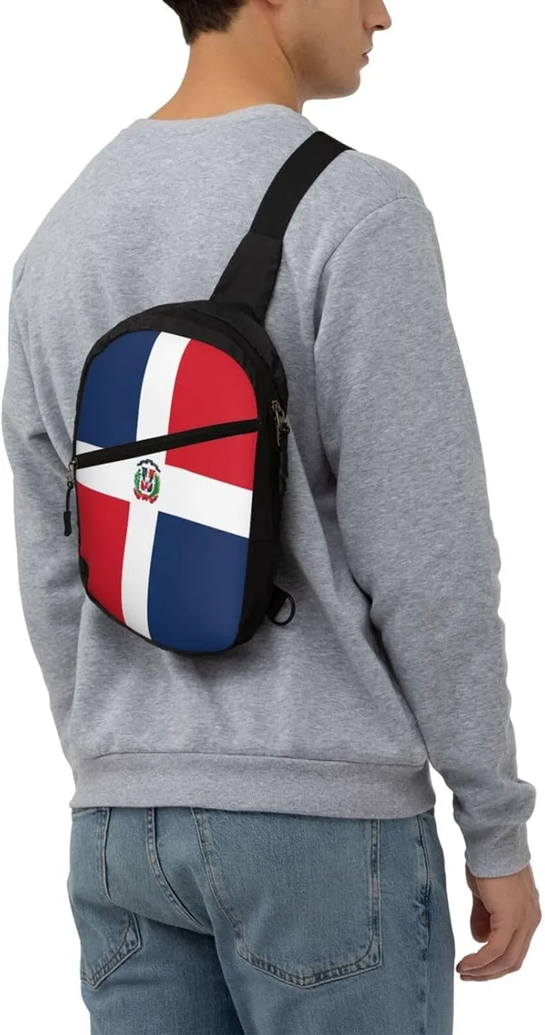 Dominica Republic Flag Packable Crossbody Bag Portable Sling Bags Foldable Travel Daypack Reusable Sports Shoulder Backpack Diagonally Chest Bag for Workout