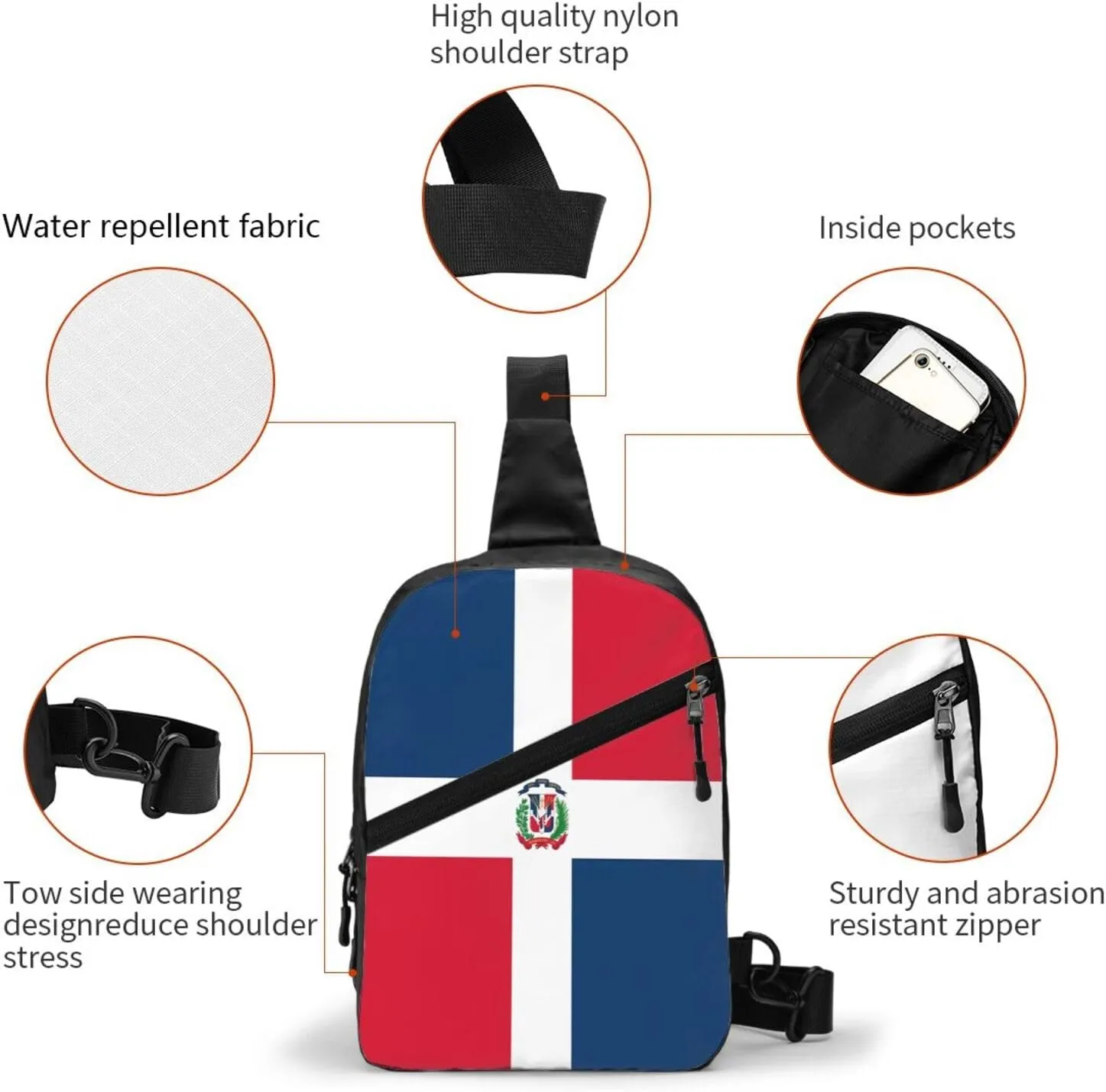 Dominica Republic Flag Packable Crossbody Bag Portable Sling Bags Foldable Travel Daypack Reusable Sports Shoulder Backpack Diagonally Chest Bag for Workout