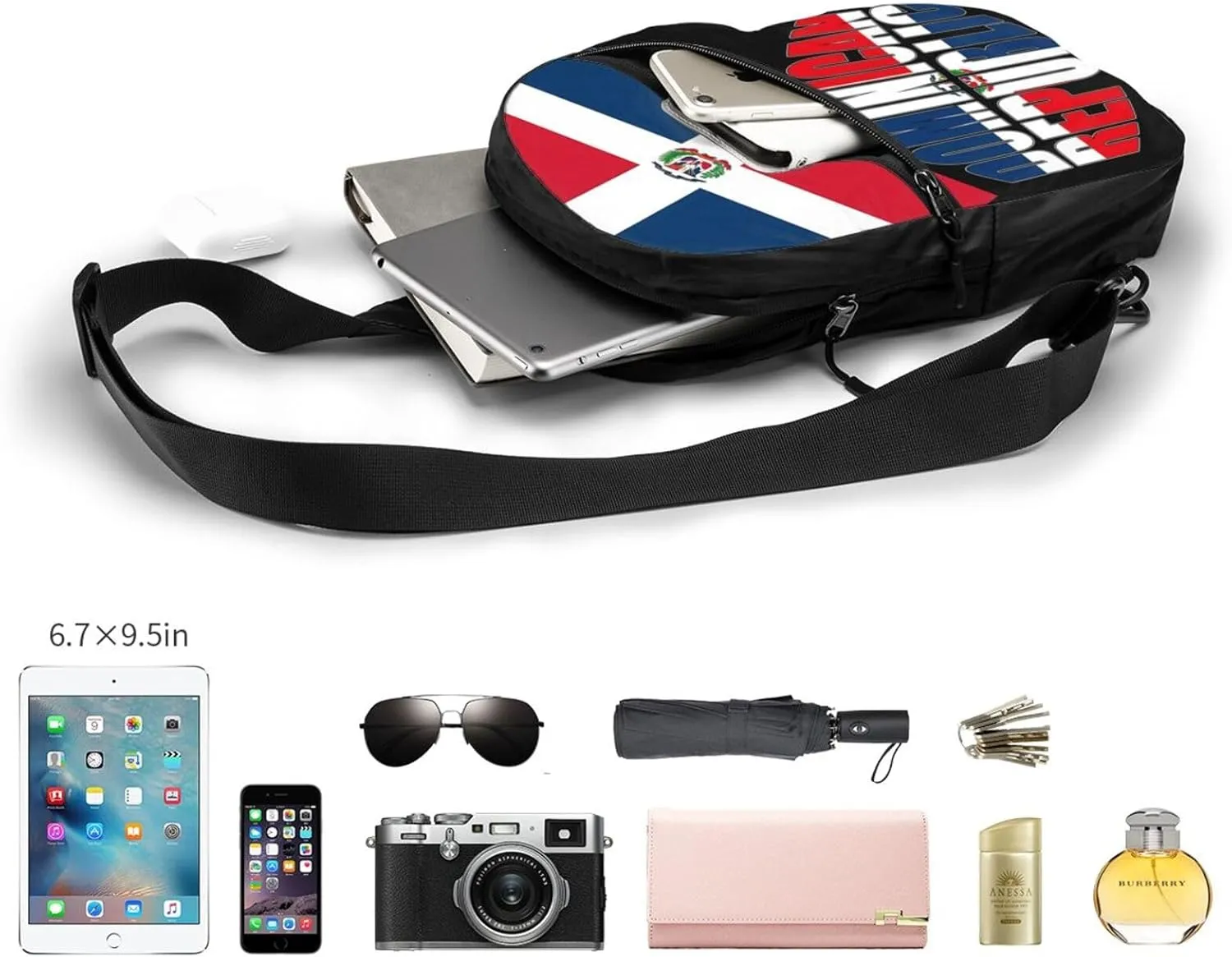 Dominican Republic Flag Packable Crossbody Bag Portable Sling Bags Foldable Travel Daypack Reusable Sports Shoulder Backpack Diagonally Chest Bag for Workout