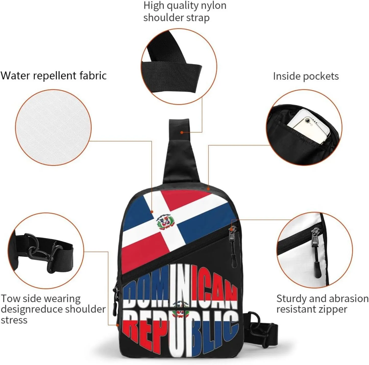 Dominican Republic Flag Packable Crossbody Bag Portable Sling Bags Foldable Travel Daypack Reusable Sports Shoulder Backpack Diagonally Chest Bag for Workout