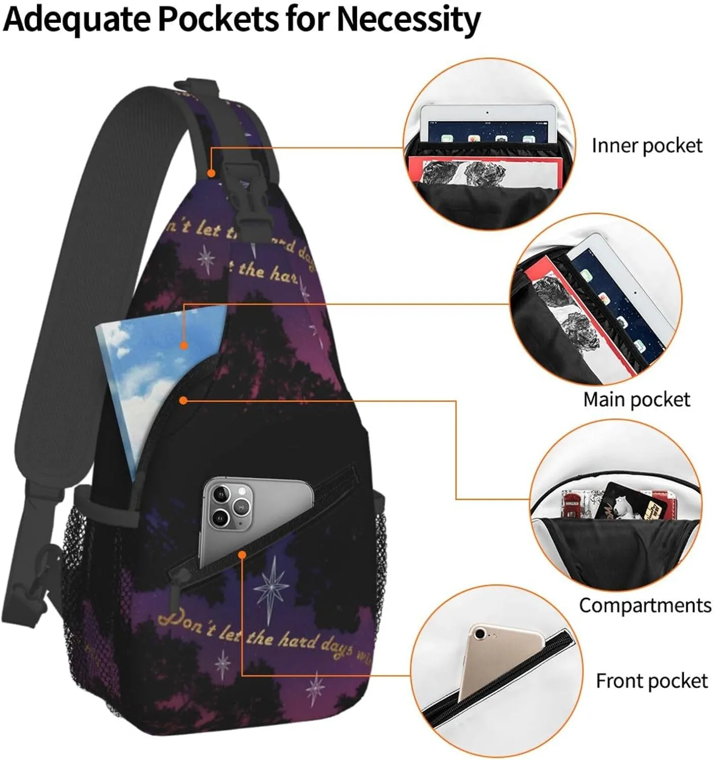 Don'T Let The Hard Days Win Chest Sling Bag Crossbody Shoulder Backpack Bag Gym Cycling Daypack Travel Hiking Cross Bag