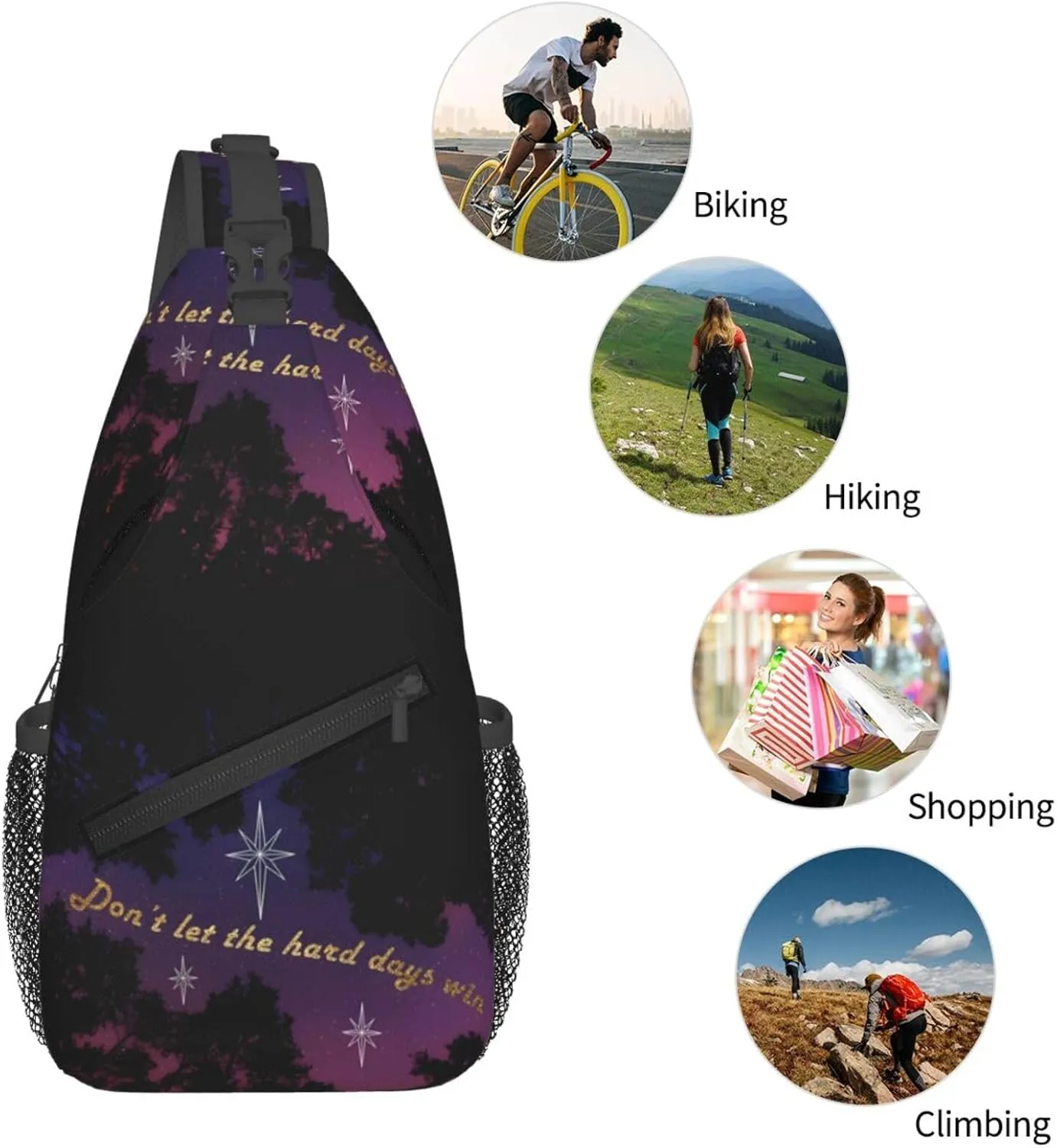 Don'T Let The Hard Days Win Chest Sling Bag Crossbody Shoulder Backpack Bag Gym Cycling Daypack Travel Hiking Cross Bag