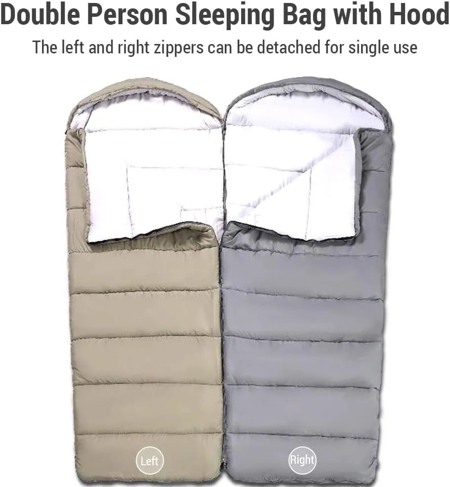 Double Persons Sleeping Bags For Adults Cold Weather 12°C- -18°C Cold-sistant With Hooded -ing For Camping Split Into Single Use