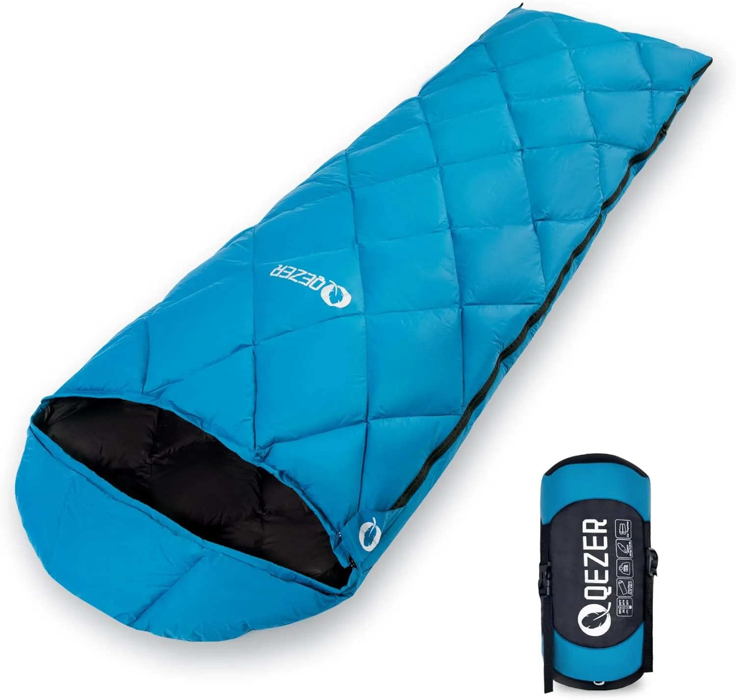 Down Sleeping Bag for Adults, Teens - 40-60 600 Fill Power Duck Down Ultralight Backpacking Bag With Compression Sack